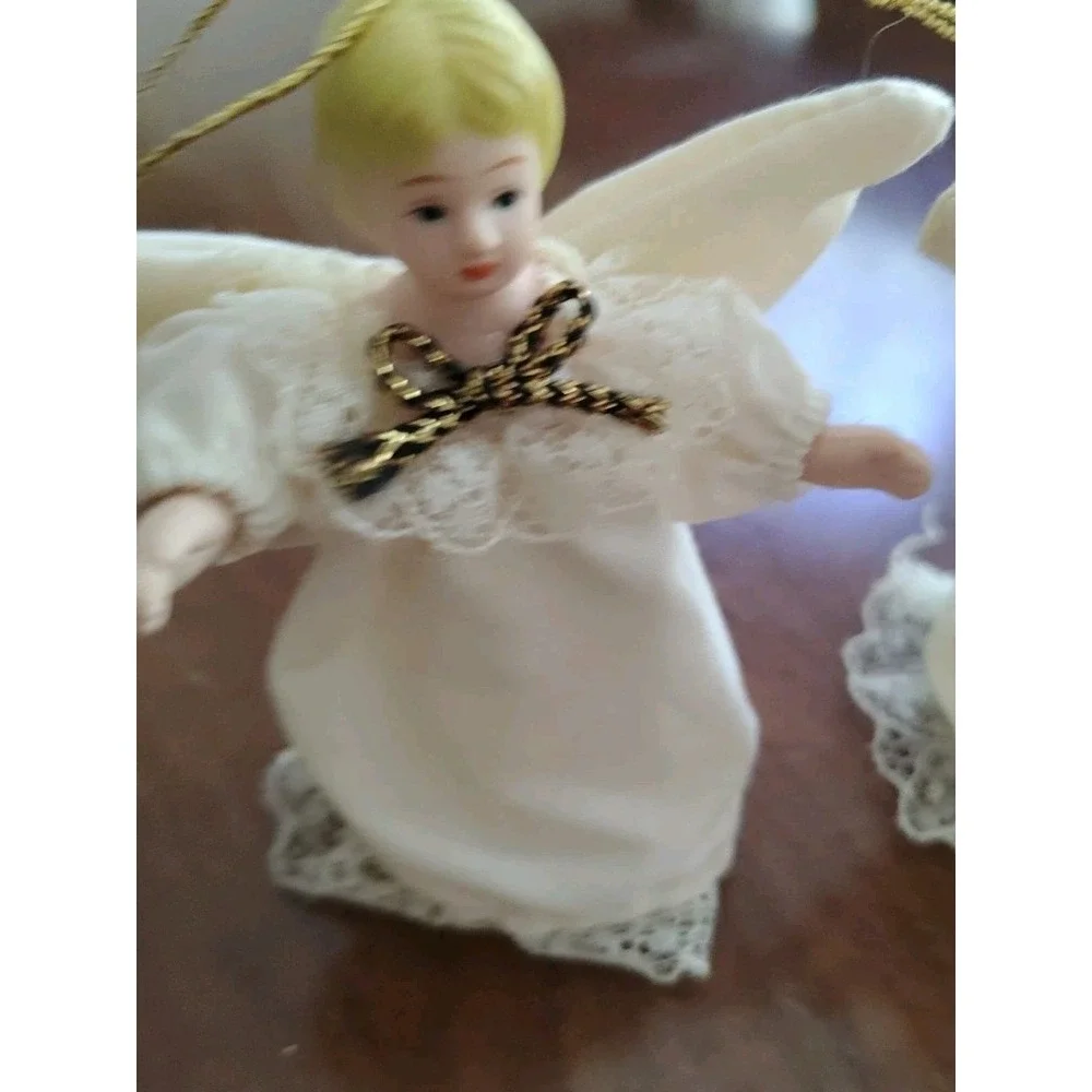 Angel Christmas Tree Ornaments Figurines Set‎ of 2 Porcelain Ceramic Lace